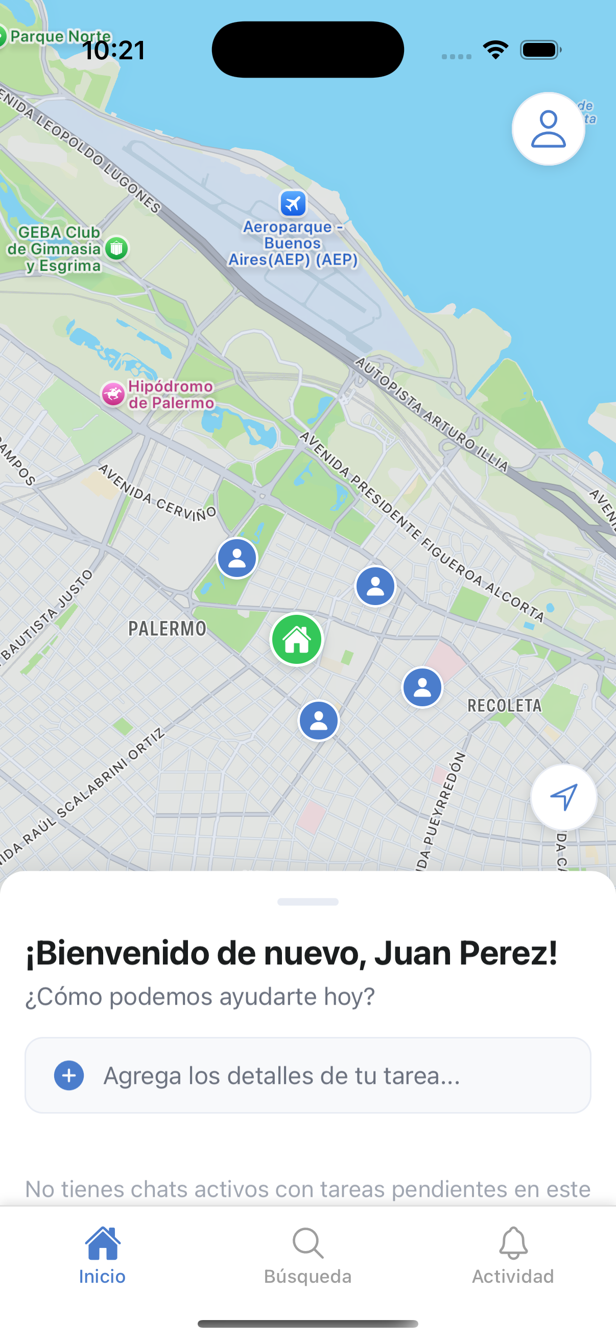 Screenshot de la pantalla Home de Serbis
