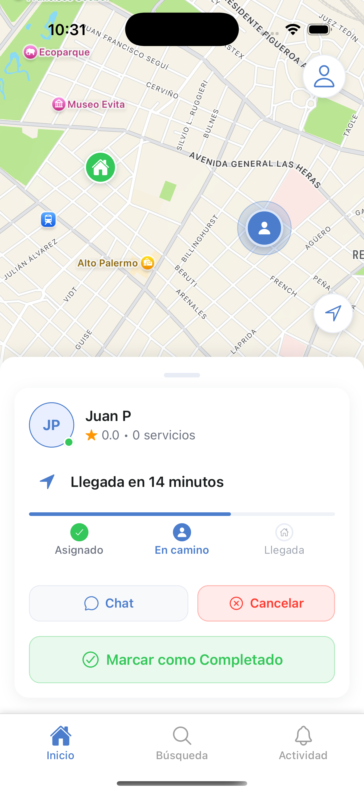 Screenshot de la pantalla Status de Serbis